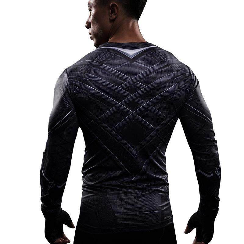Black Panther Superhero Sport Men T-shirts Long Sleeve Tee - zzcosplay