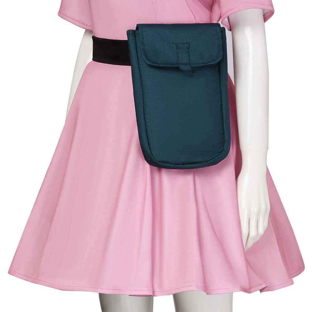 Bulma Cosplay Costume Pink Dress with Pouch