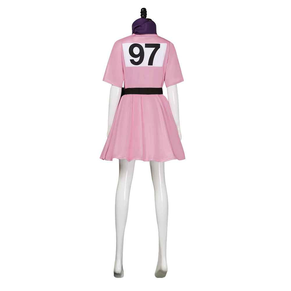 Bulma Cosplay Costume Pink Dress with Pouch
