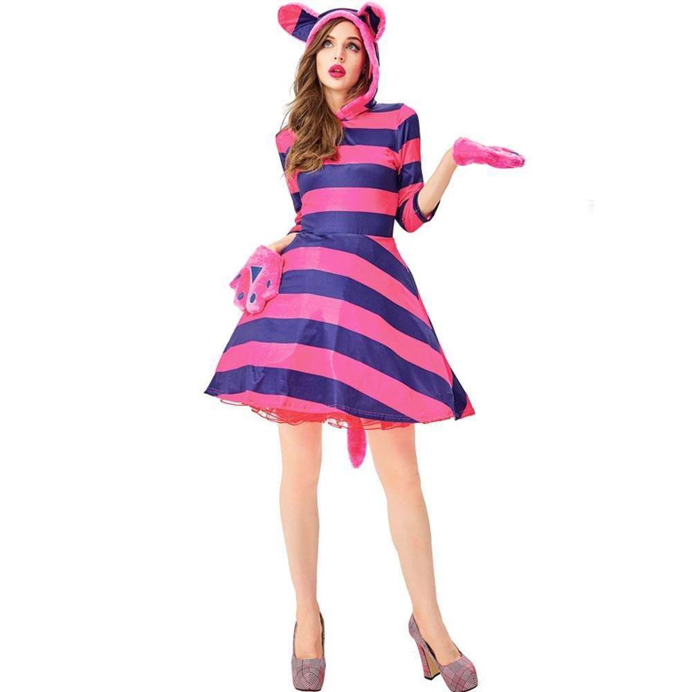 Cheshire Cat Costume Women Alice in Wonderland Party Dress Halloween - zzcosplay