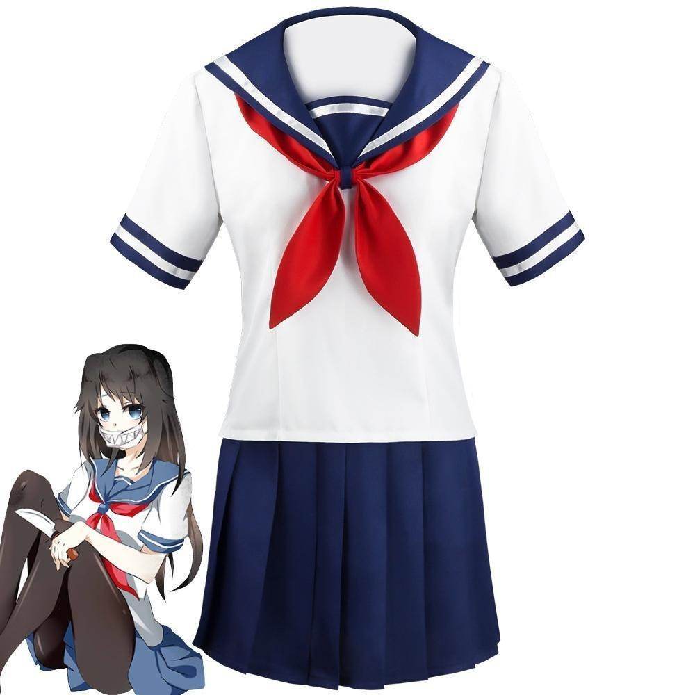 Game Yandere Simulator Cosplay Costume Uniform JK School Uniform Outfit Sailor Suit T-shirt Skirt for Women - zzcosplay