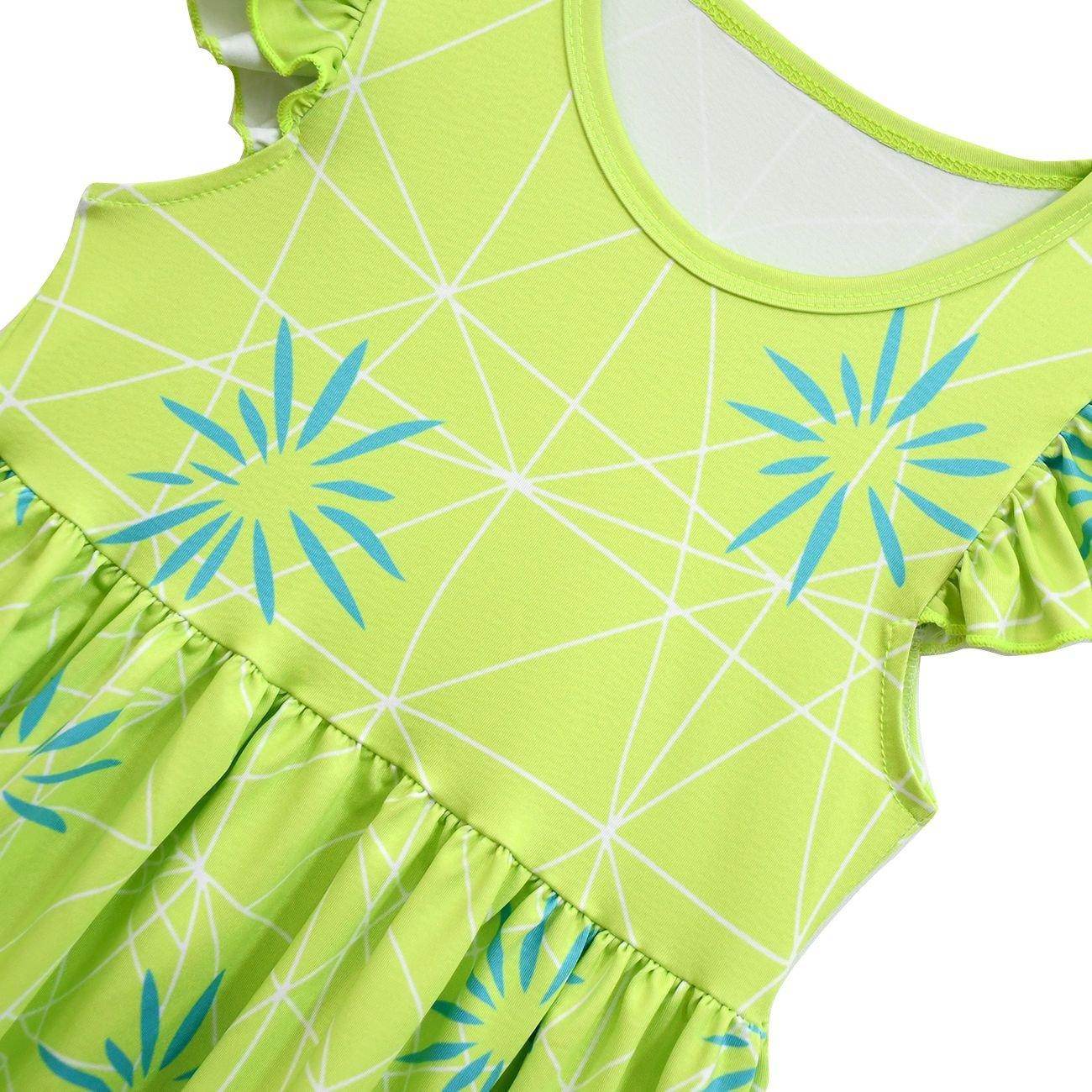 Inside Out Joy Cosplay Costume Dress for Girls Flutter Sleeve A Line Dress with Bag - zzcosplay