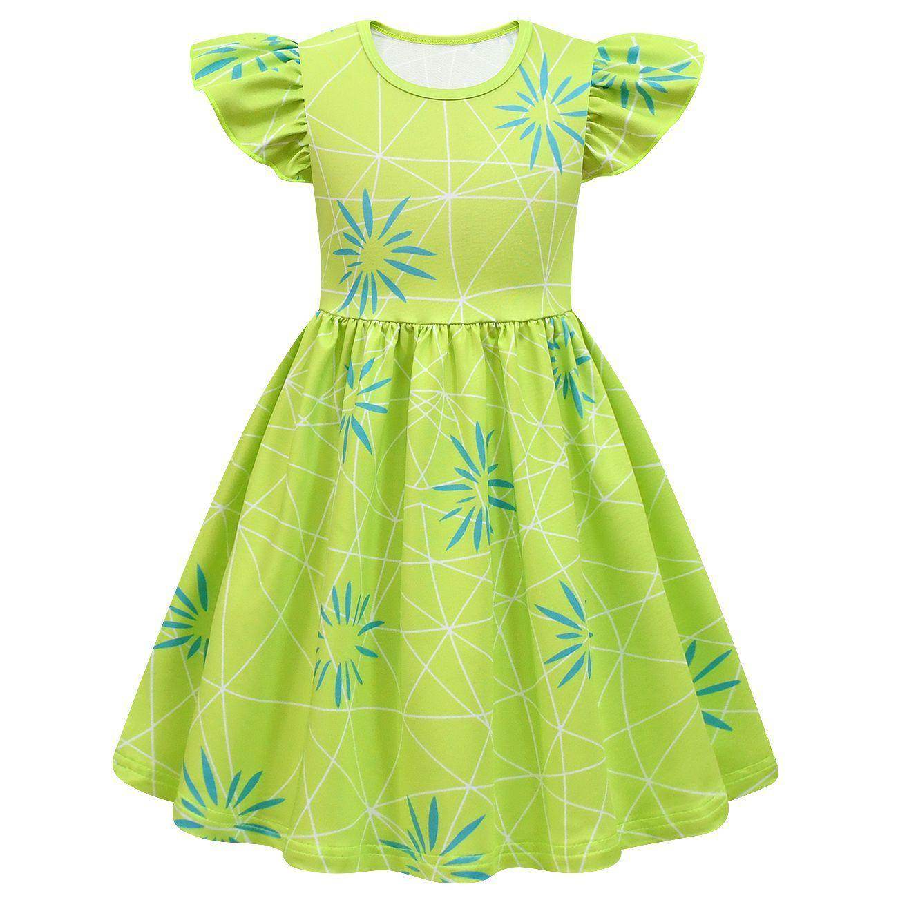 Inside Out Joy Cosplay Costume Dress for Girls Flutter Sleeve A Line Dress with Bag - zzcosplay