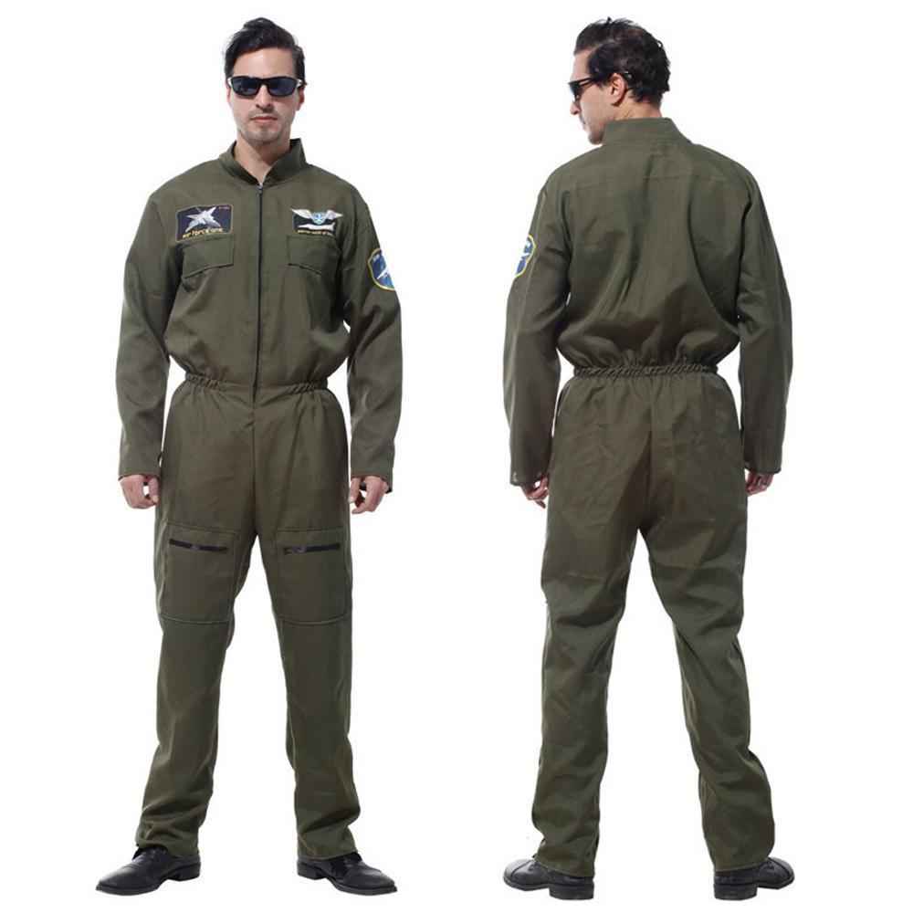 Mens Top Gun Jumpsuit Costume Adult Flight Suit Pilot Aviator Uniform