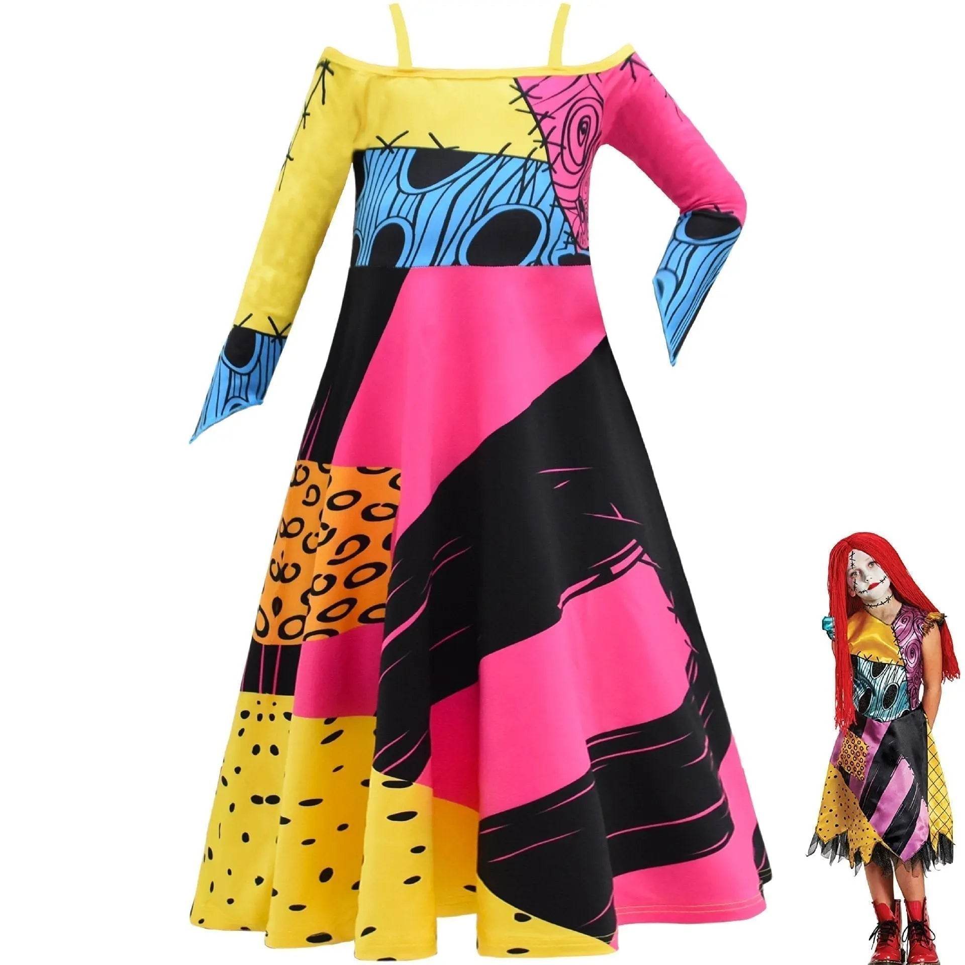 kids girl Sally Costume Party Dress The Nightmare Before Christmas Cosplay Halloween - zzcosplay