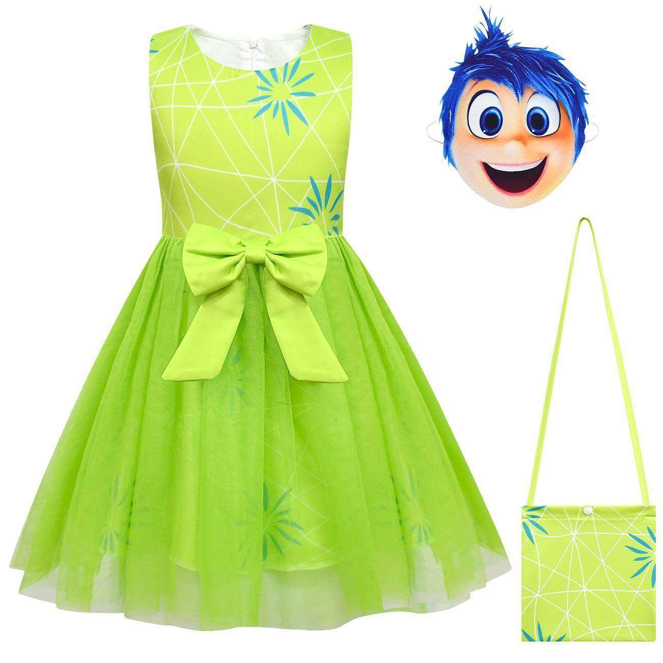 Kids' Inside Out Joy Tutu Dress Costume Cosplay Princess Gown with Bag and Mask - zzcosplay