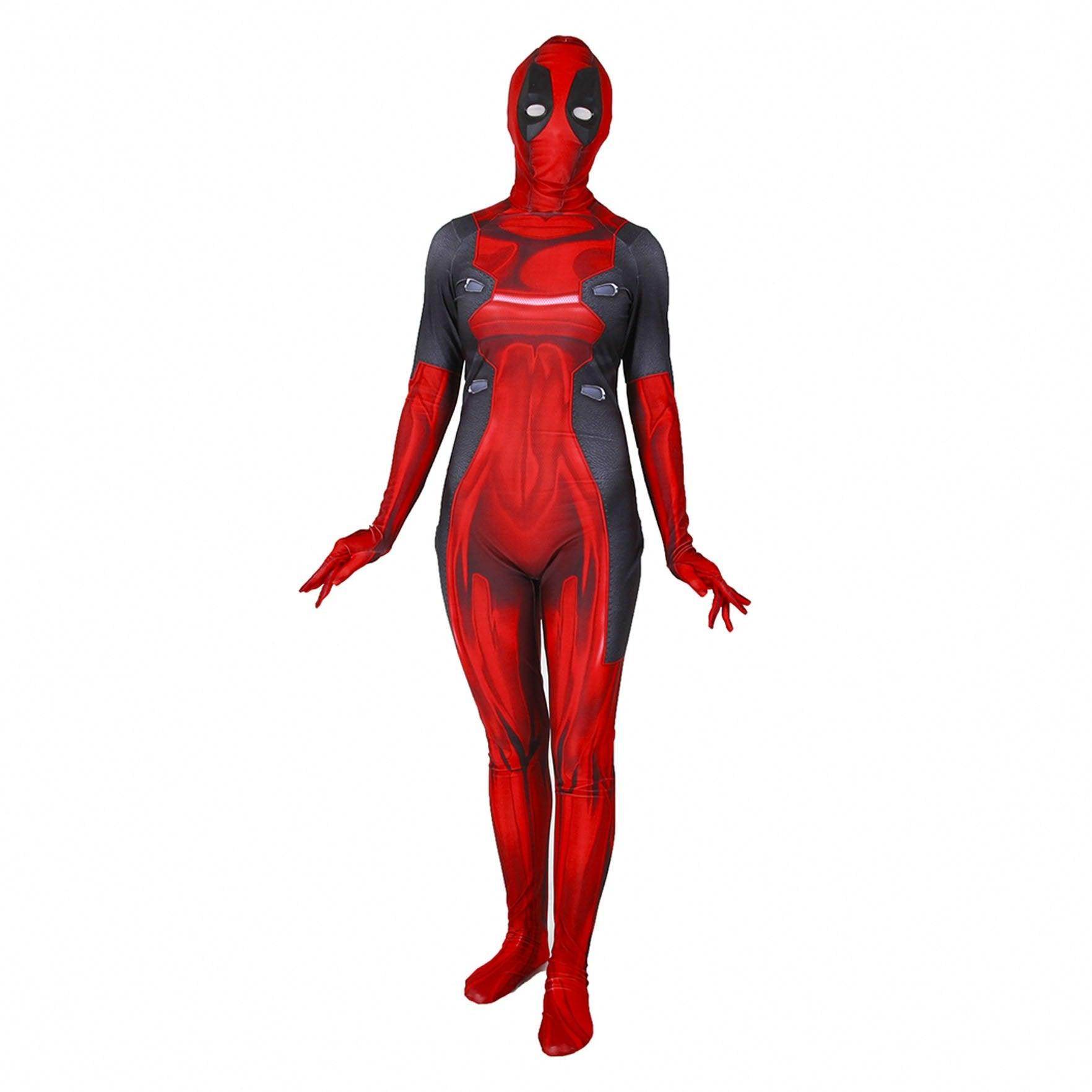 Lady and Men Kids Deadpool 3 Bodysuit Costume 2024 Deadpool Wolverine Red With Mask - zzcosplay
