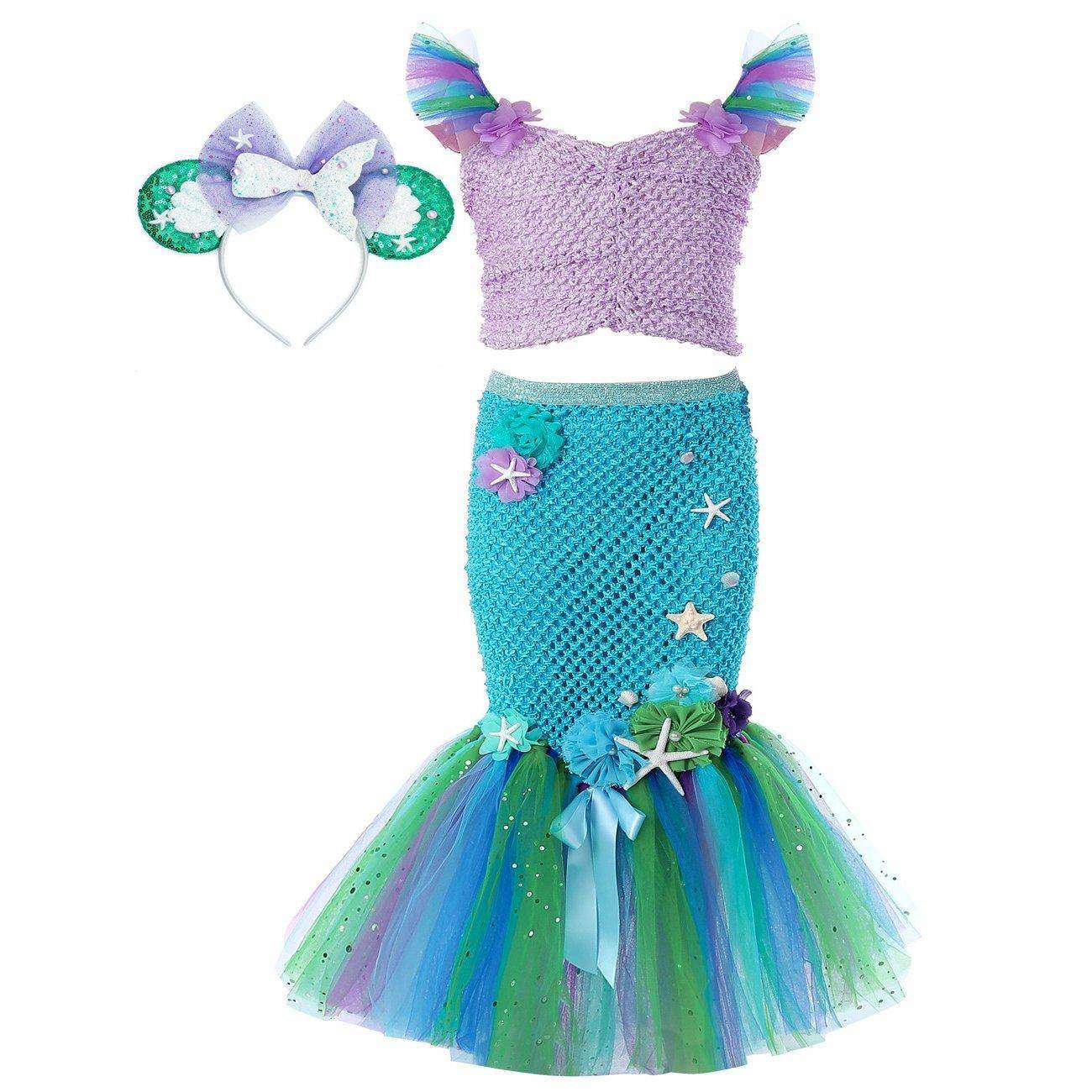 Mermaid Princess Costume Kids Girls Cosplay Party Tutu Dress Halloween Outfit - zzcosplay