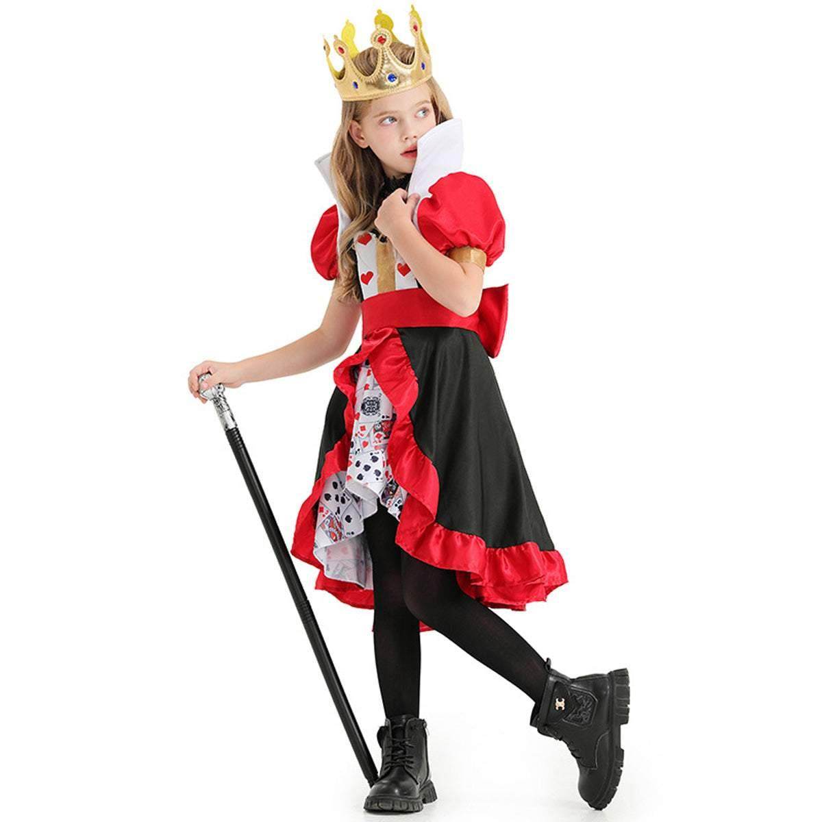 Queen of Hearts Costume Outfits Halloween Carnival Suit Cosplay For Kids - zzcosplay