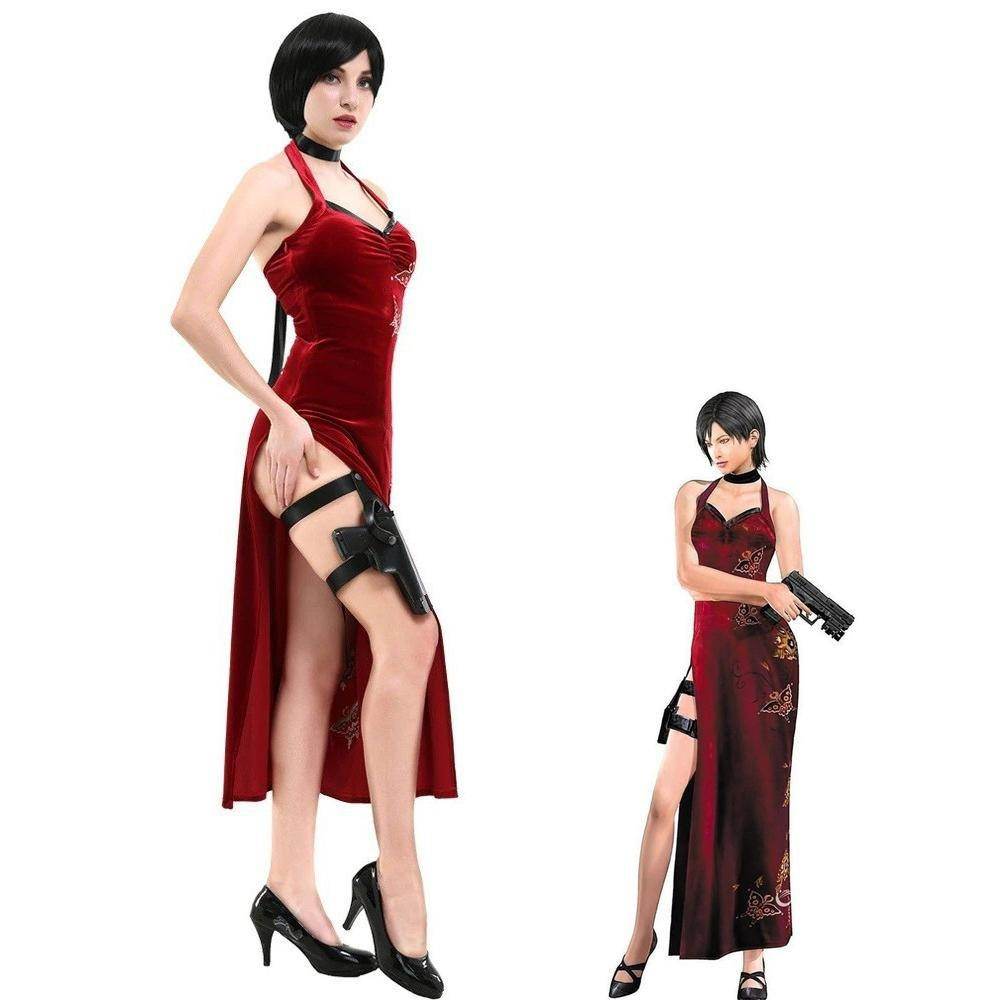 Resident Evil Ada Wong Lunar Costue Sleeveless cheongsam Slit Long Skirt - zzcosplay