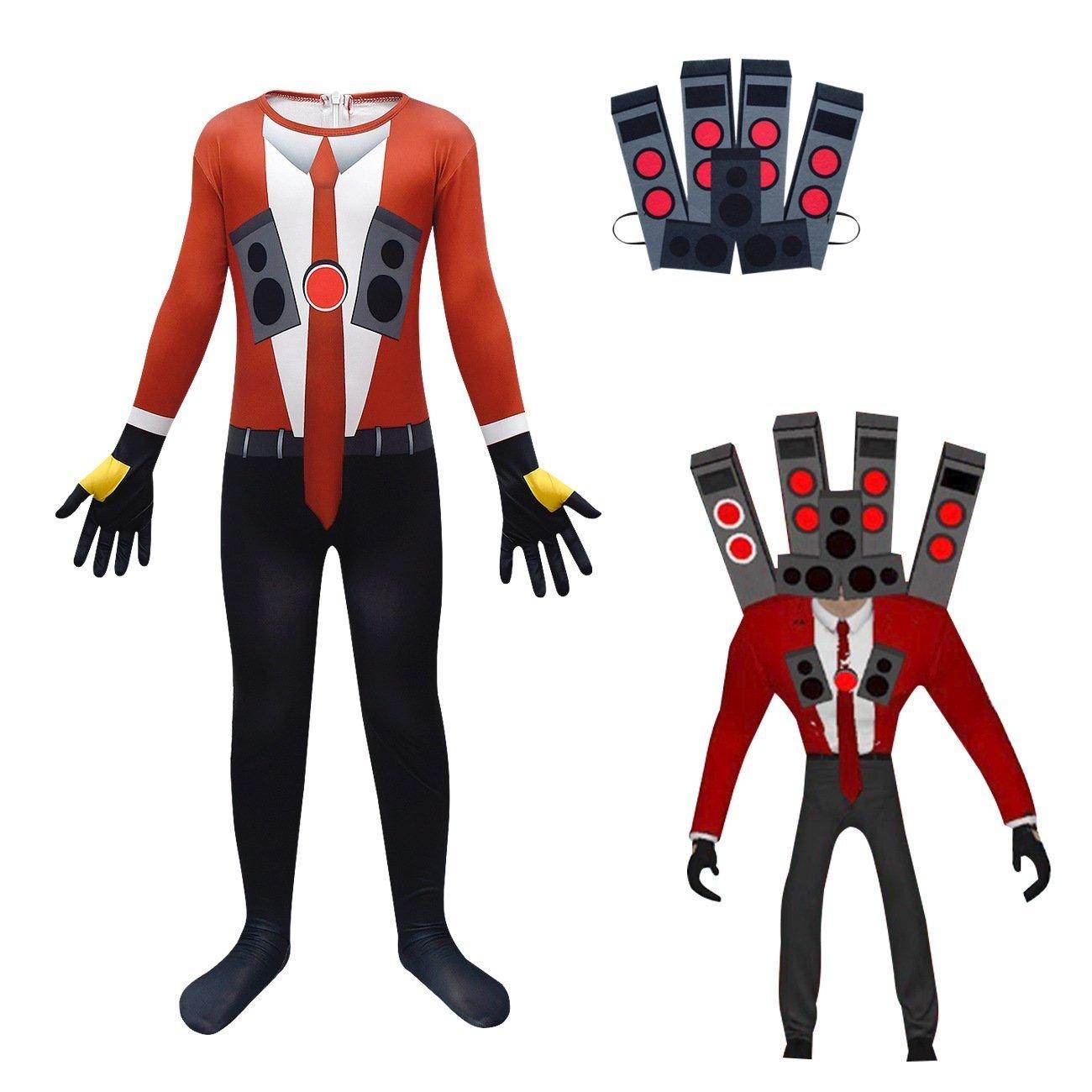 Skibidi Toilet Outfits Orange Jumpsuit Mask Titan Tv man Cosplay Costume For Kids - zzcosplay