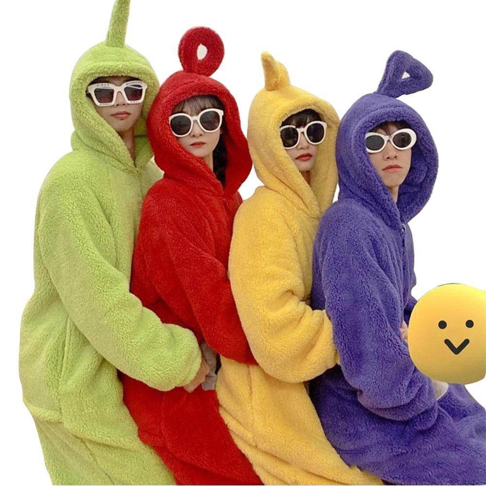 Teletubbies Tinky Winky Dipsy Po Laa-Laa Coral Fleece Onesies Pajamas for Adults Kids - zzcosplay