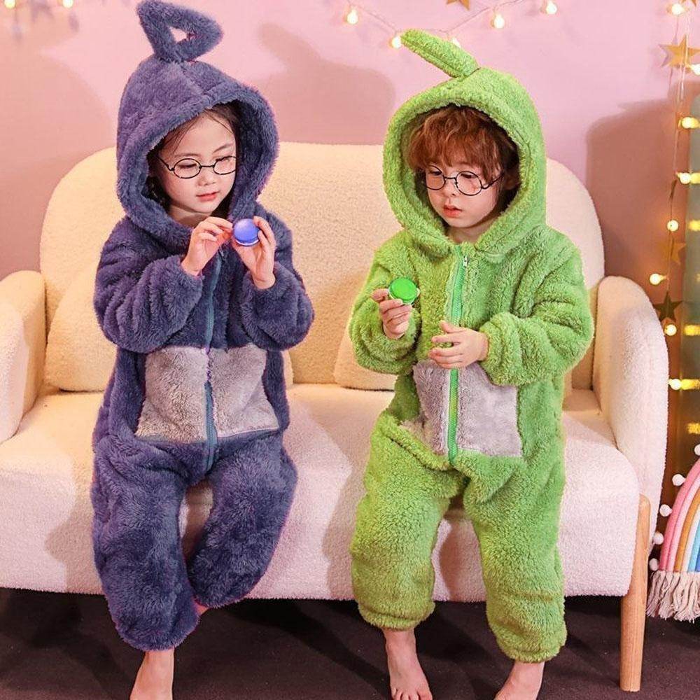 Teletubbies Tinky Winky Dipsy Po Laa-Laa Coral Fleece Onesies Pajamas for Adults Kids - zzcosplay
