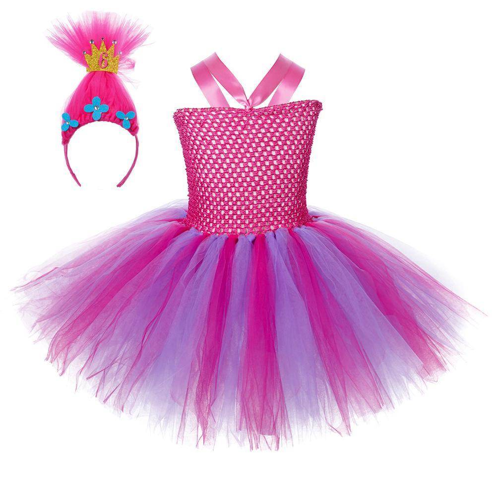 Trolls Girls gown Princess Poppy dress Birthday party ball - zzcosplay