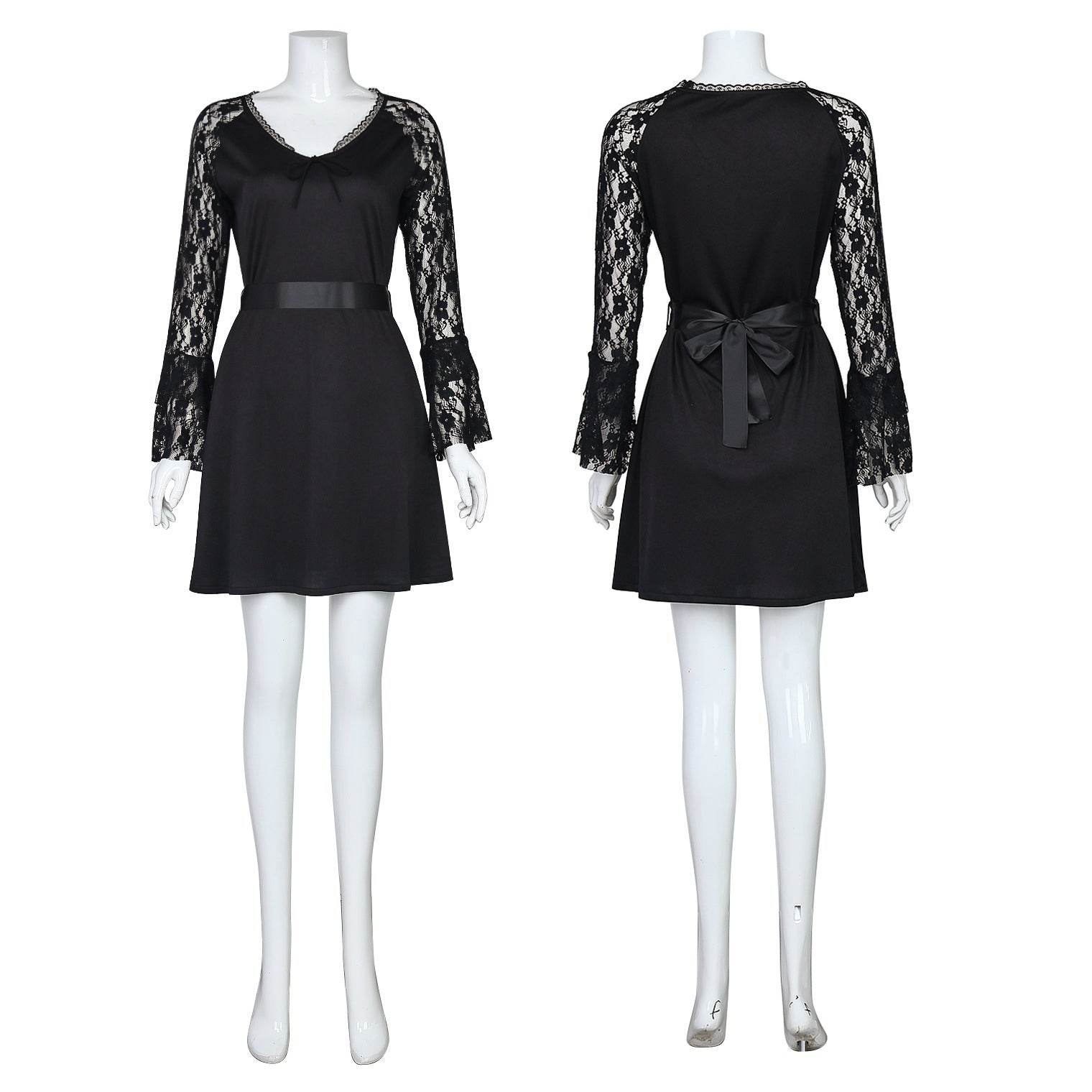 Lisa Frankenstein Misty Cosplay Costume Women Black Lace Long-sleeved Dress Party Carnival - zzcosplay