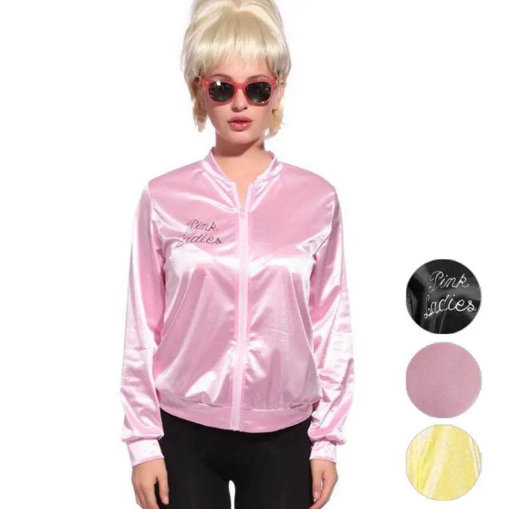 1950s Grease Pink Lady Ladies Satin Jacket Top Fancy Dress Up Costume - zzcosplay