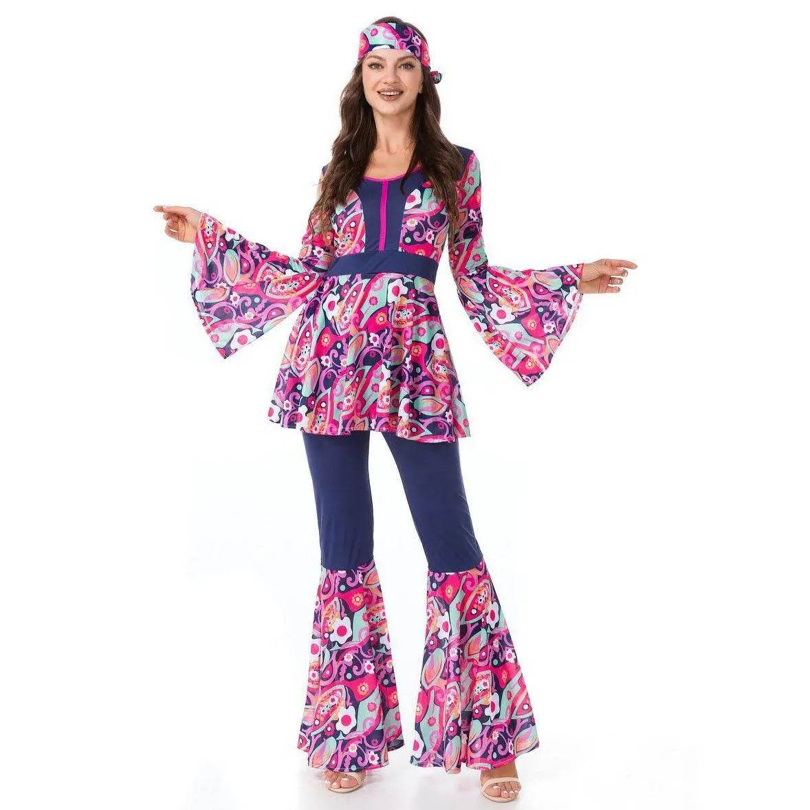 1970s Retro Disco Couple Hippie Hhip Hop Stage Costume Women Men Fancy Dress Halloween - zzcosplay