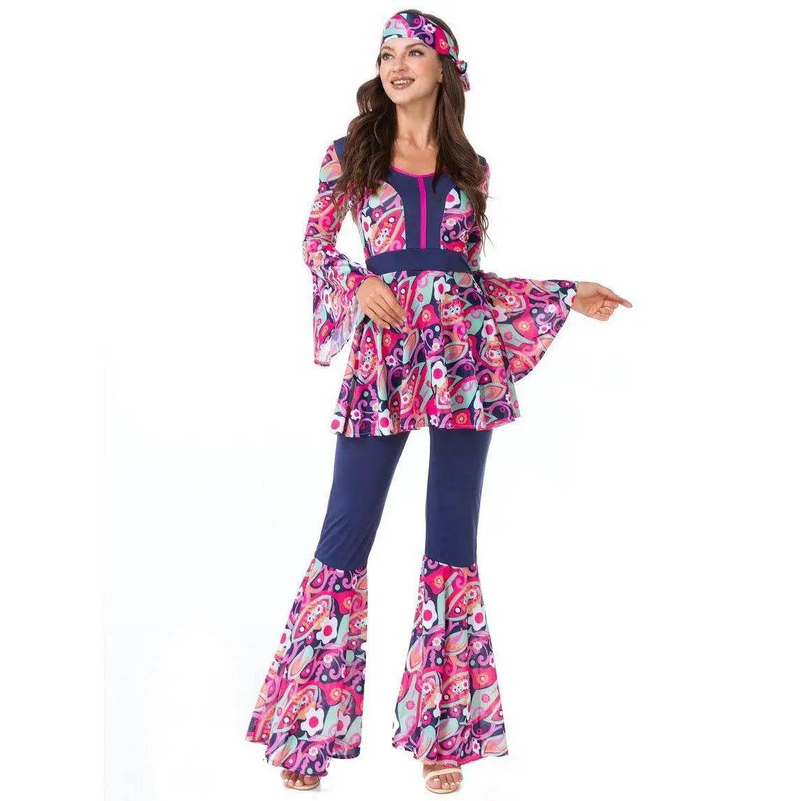 1970s Retro Disco Couple Hippie Hhip Hop Stage Costume Women Men Fancy Dress Halloween - zzcosplay