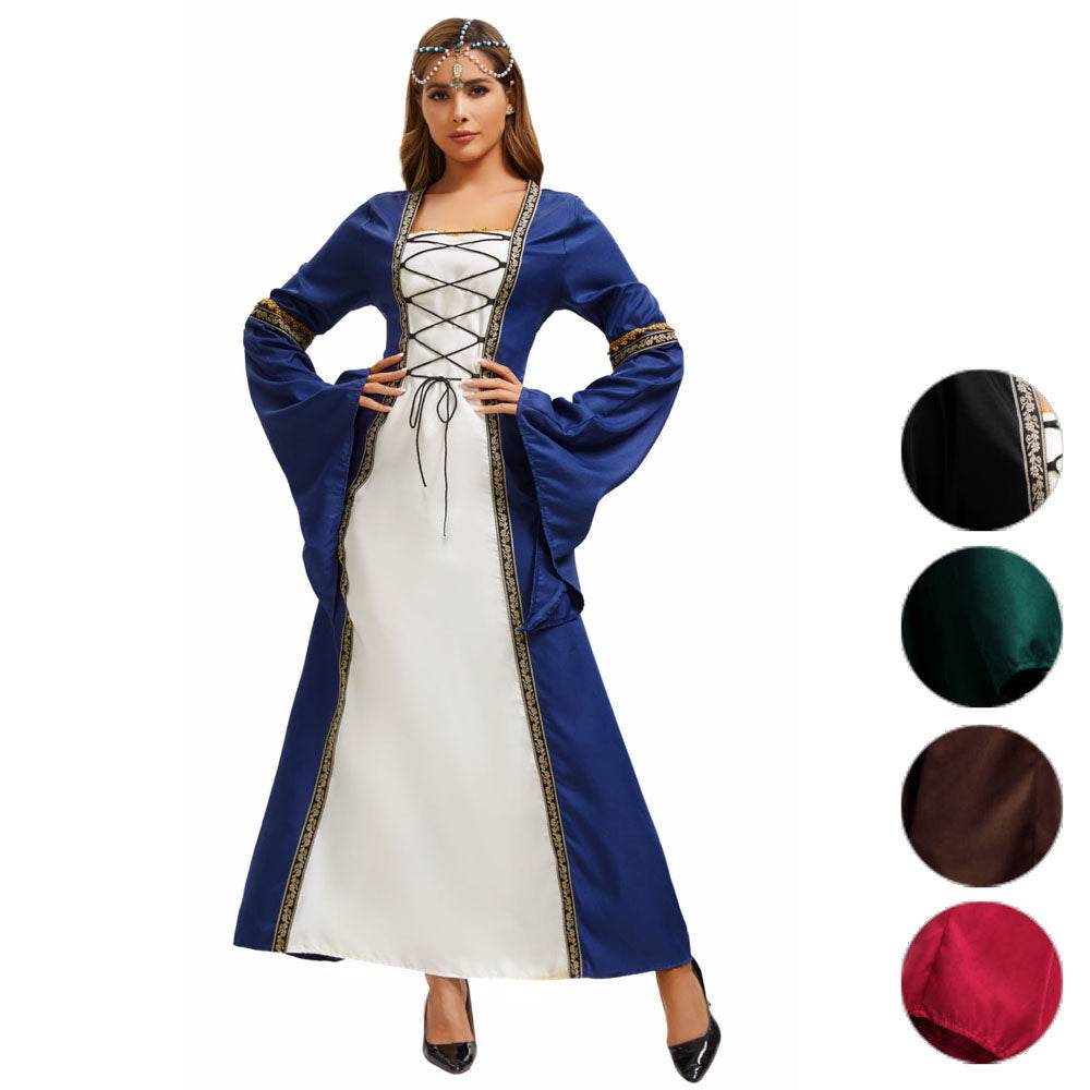 Gothic Retro Medieval Court Women Dresses Robe trumpet Long Sleeve - zzcosplay