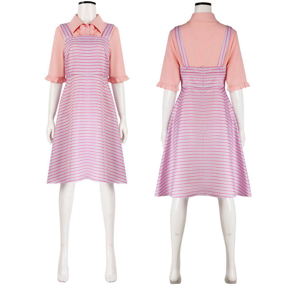 Wicked Glinda Pink Women Stripe Dress Outfit Carnival Cosplay Costume - zzcosplay