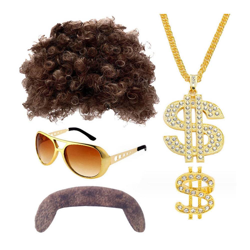 70s party Halloween props role play Elvis style ball wig glasses beard set - zzcosplay