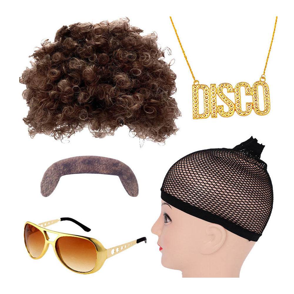 70s party Halloween props role play Elvis style ball wig glasses beard set - zzcosplay