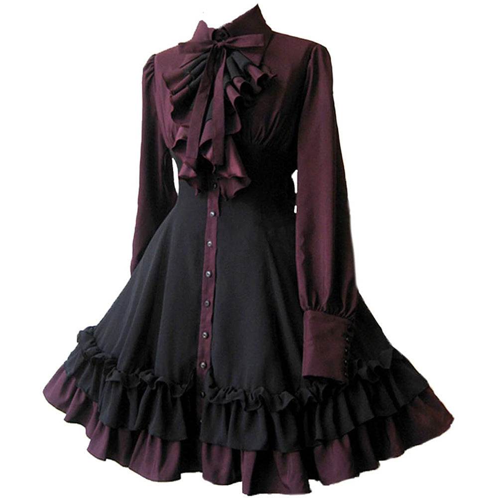Medieval cos Renaissance gothic dress Retro bow ruffled punk cosplay skirt - zzcosplay