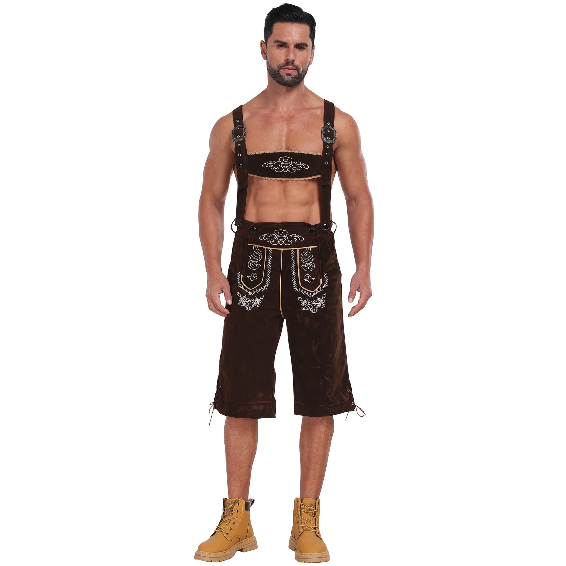 Men's German Bavarian Oktoberfest Costume Velvet Overalls Trousers Halloween - ZZCOSPLAY