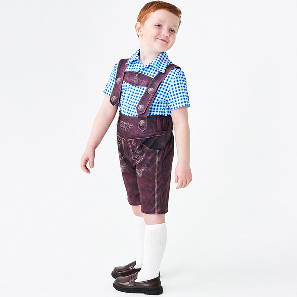 Boy Oktoberfest Costume Set Overalls with plaid shirt socks Halloween - ZZCOSPLAY
