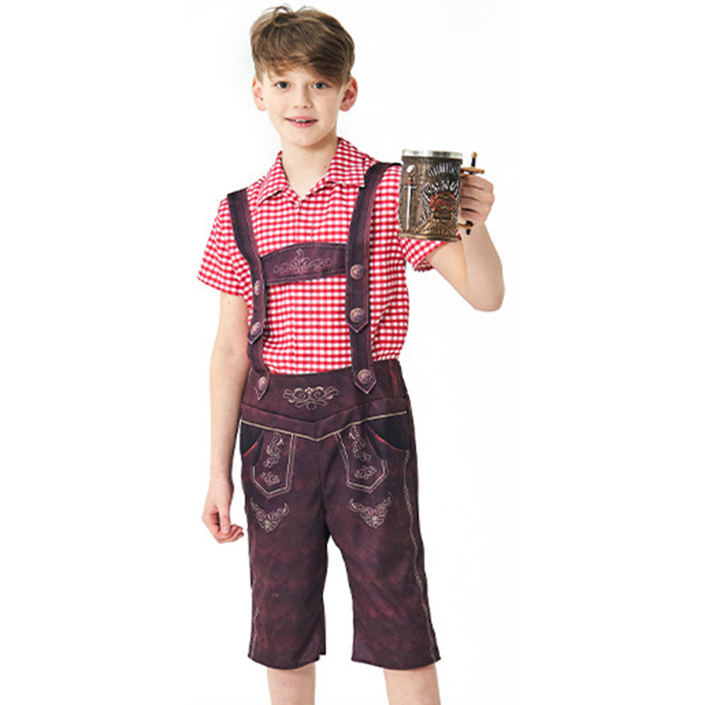 Boy Oktoberfest Costume Set Overalls with plaid shirt socks Halloween - ZZCOSPLAY