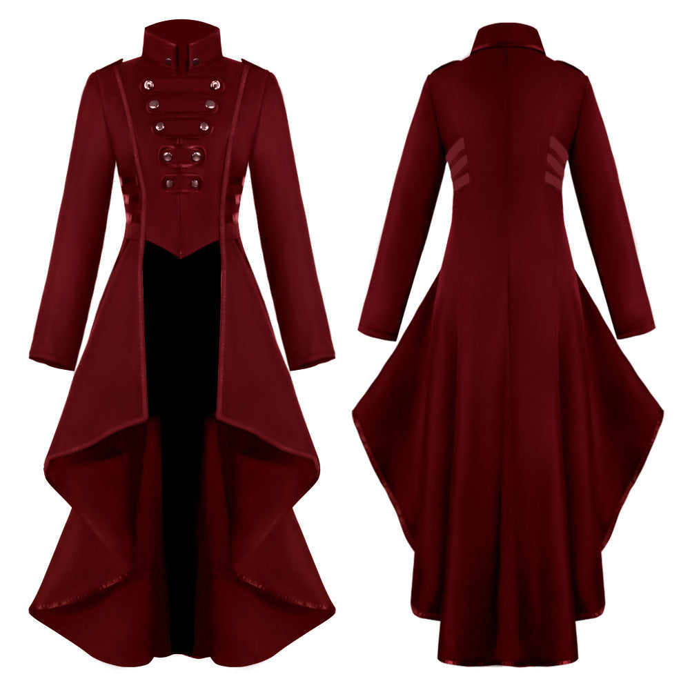 Medieval Costume dress tuxedo women's lapel irregular hem retro long top - ZZCOSPLAY