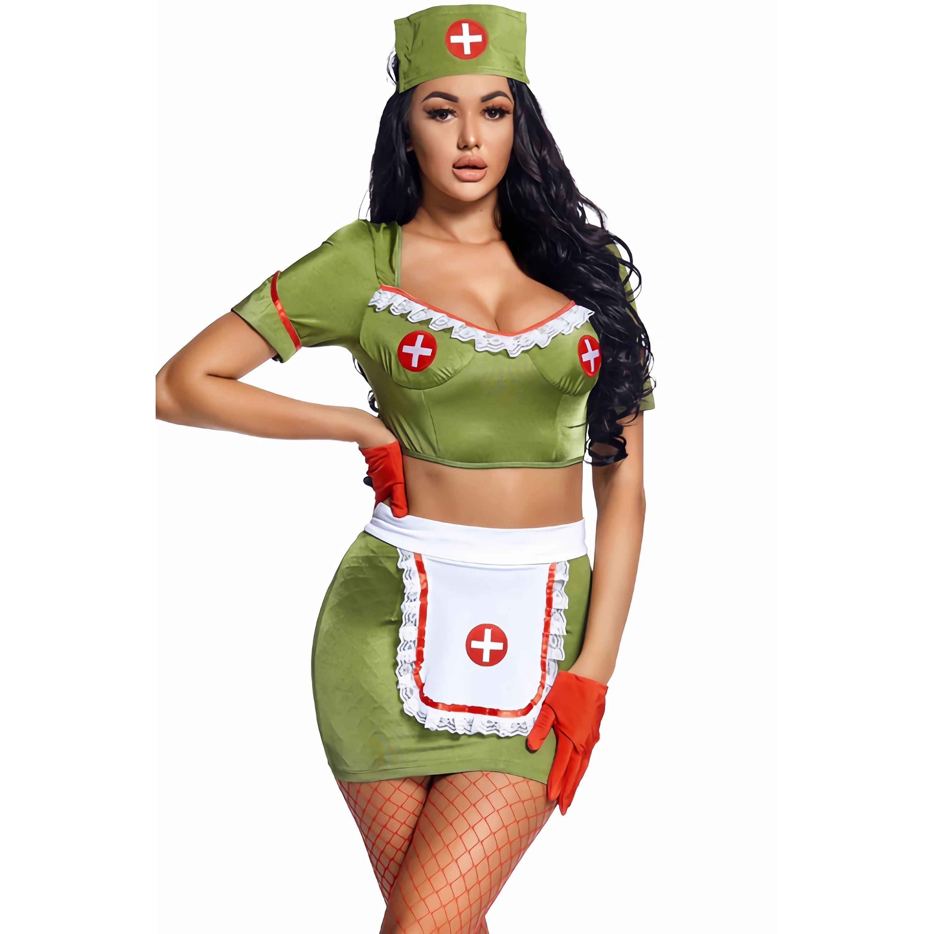 Green Backless Nurse Costume Role Play Cosplay For Women