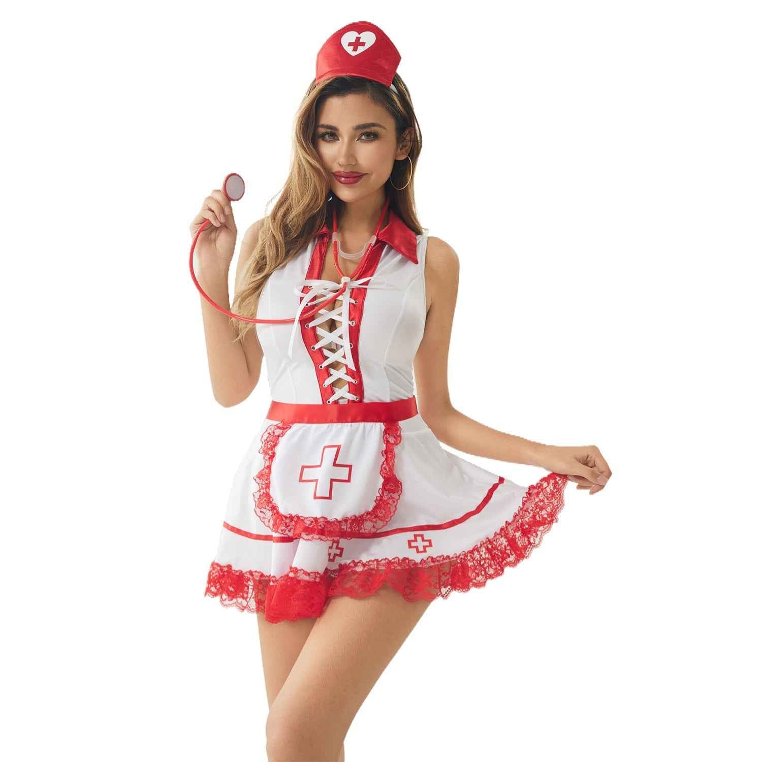 Nurse Tie-strap Dress Uniform Lingerie Costume for Women