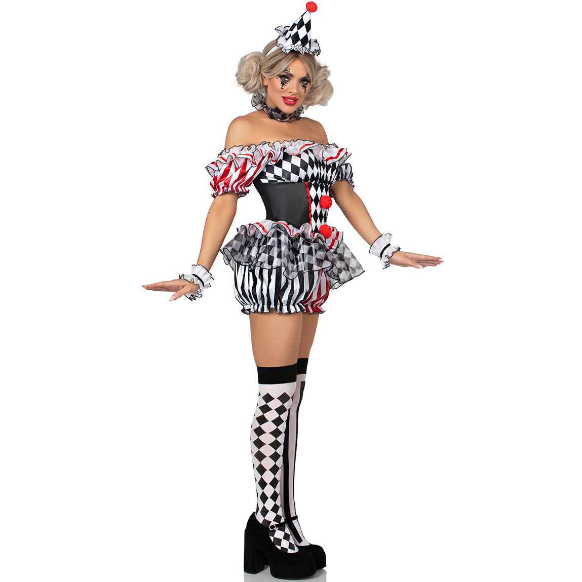 Harlequin Clown Dress Costume Halloween Party Uniform