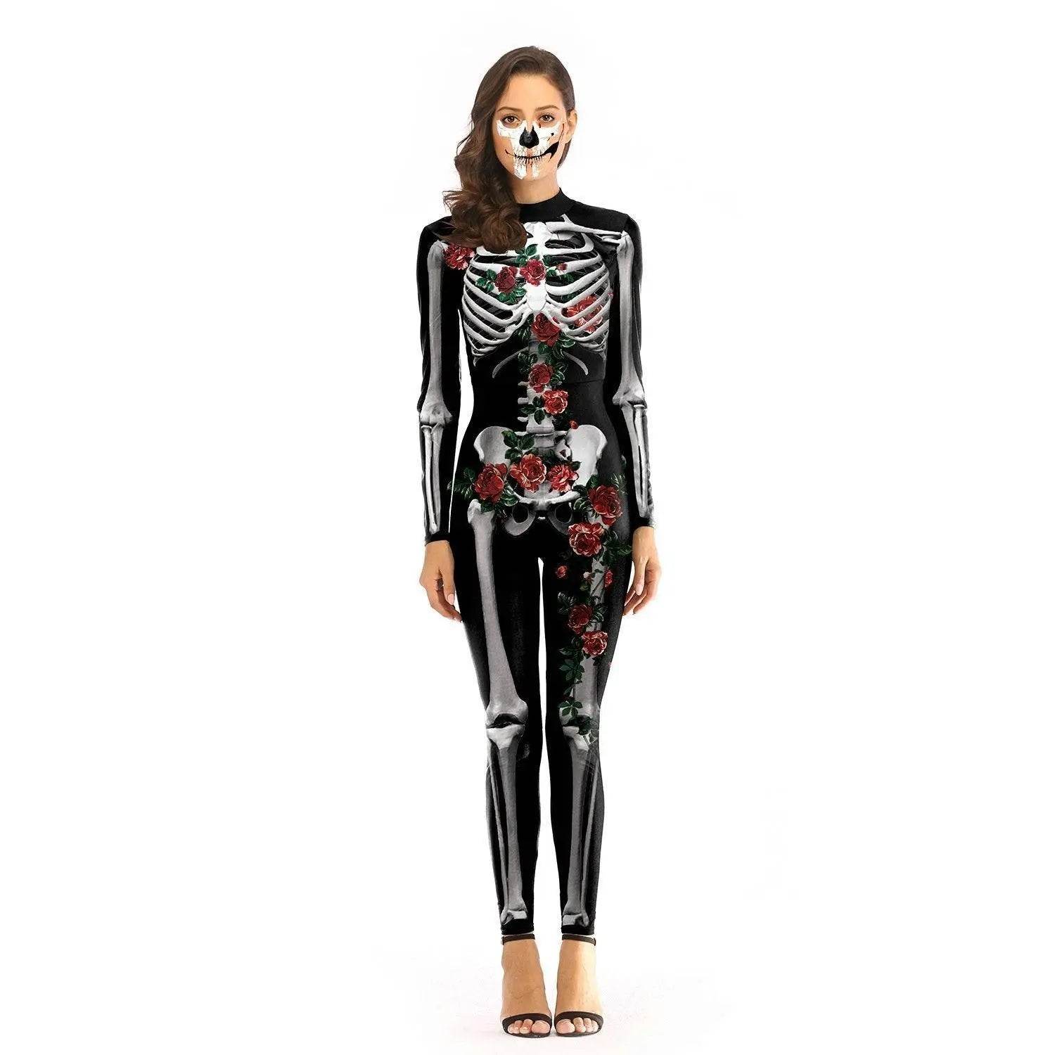 Adult Skeleton Print Zentai Jumpsuit Halloween Cosplay Costume - zzcosplay