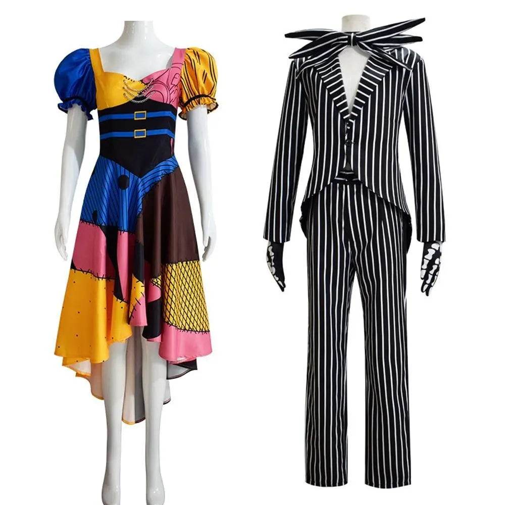 Adult kids Jack Skellington Sally Suit Costume The Nightmare Before Christmas for women men Boy Girl full Set - zzcosplay