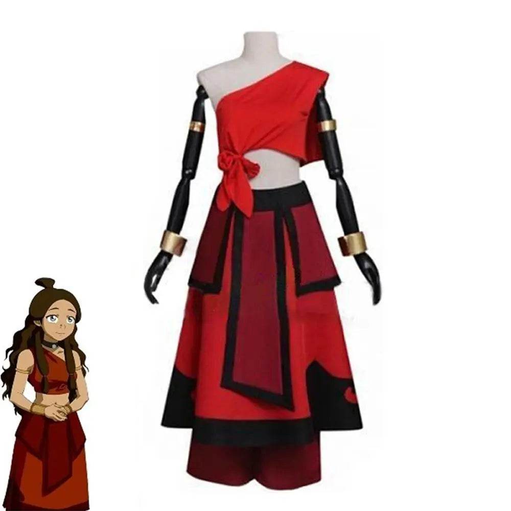 Anime Avatar The Last Airbender Katara Fire Nation Cosplay Costume Halloween Party Outfits Dress For Women - zzcosplay