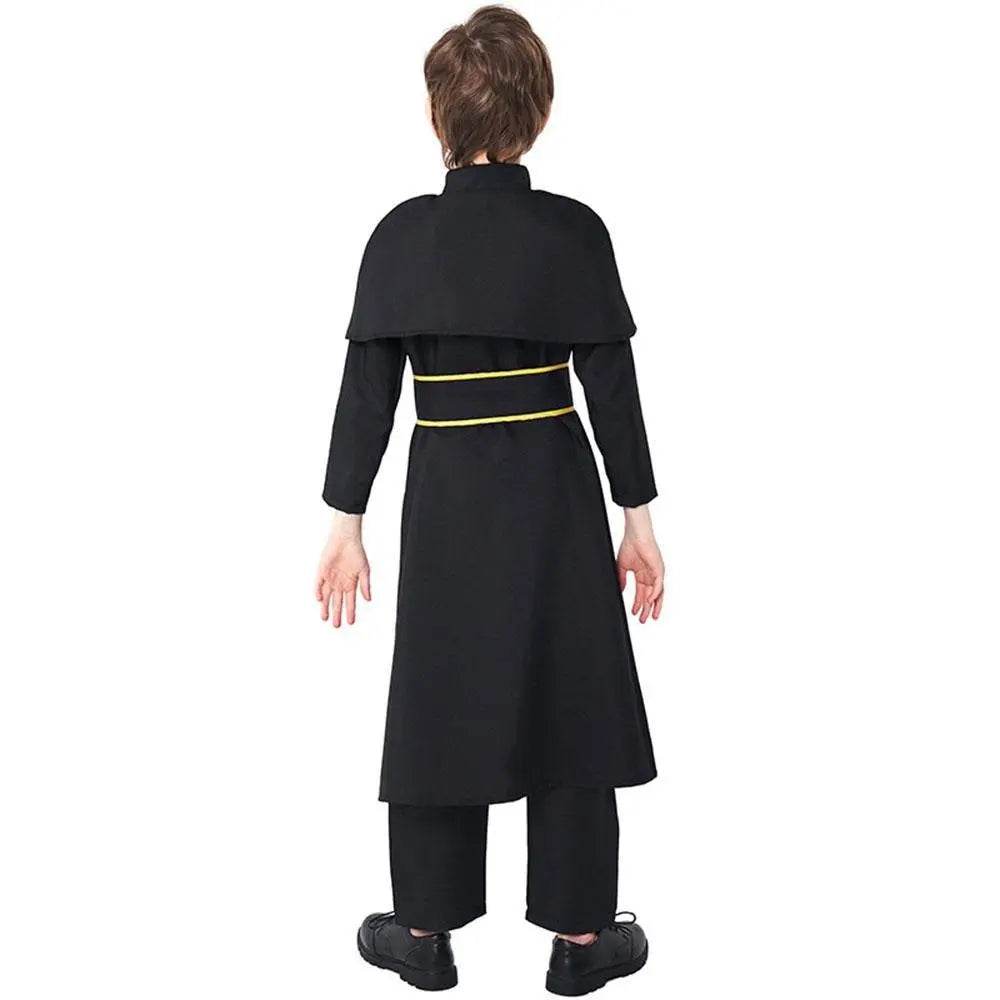 Black Robed Priest Halloween Outfits Carnival Cosplay Costume For Kids - zzcosplay