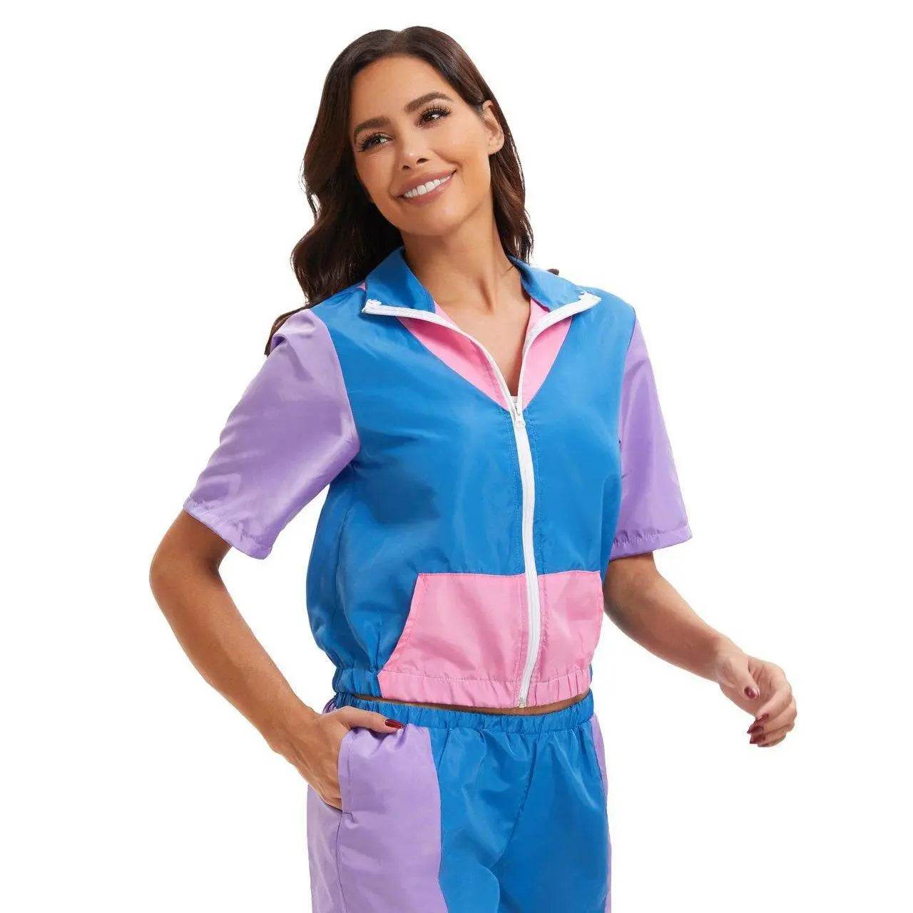 Carnival Disco Retro 80s Outfits Zipper Women's Sportswear Hip Hop Stage Costume - zzcosplay