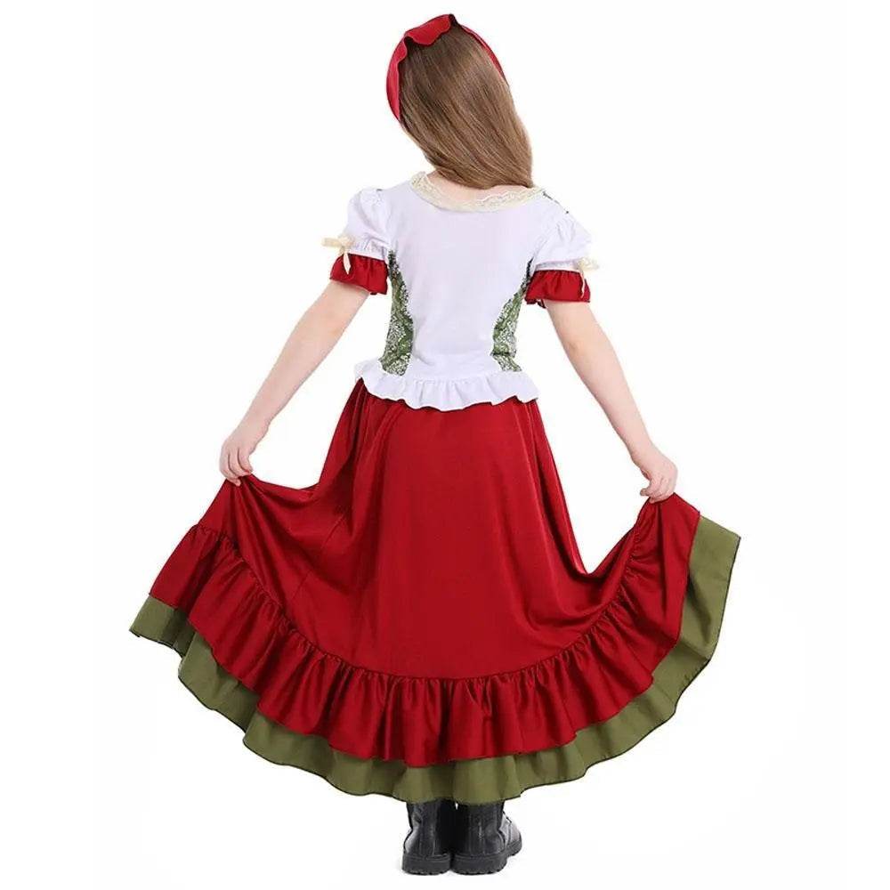 Children's Farm Oktoberfest Halloween Costume Wine Red Dance Skirt Outfit - zzcosplay