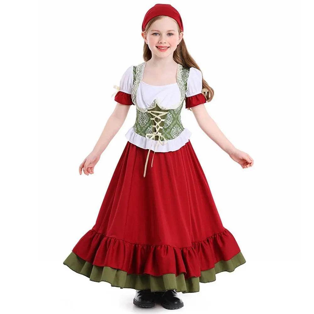 Children's Farm Oktoberfest Halloween Costume Wine Red Dance Skirt Outfit - zzcosplay