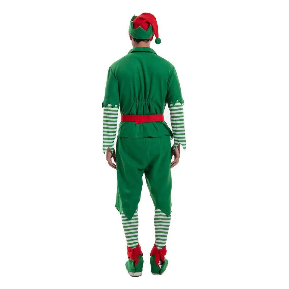 Christmas Elf Adult Men Costume with Elf Hat Stripes Design for Christmas Parties - zzcosplay