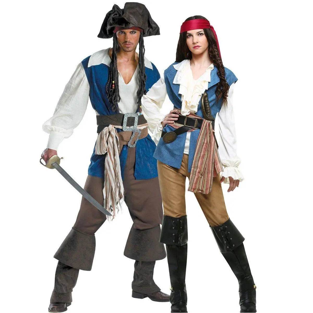 Couples Caribbean Captain Pirate Outfit Cosplay Costumes Fancy Dress Halloween Adult - zzcosplay