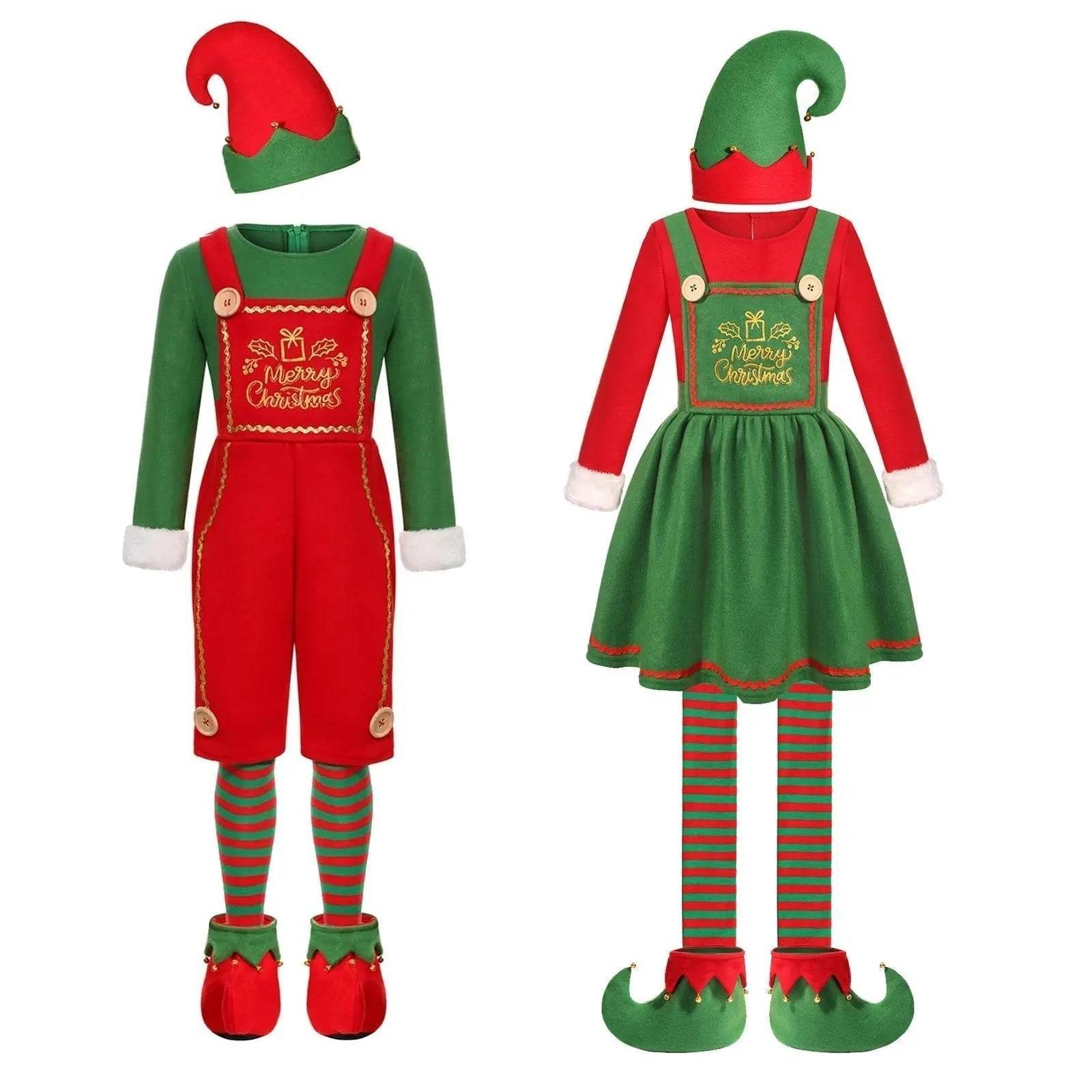 Elf Costume for Girls Boy Kids Christmas Party Dress Outfit - zzcosplay