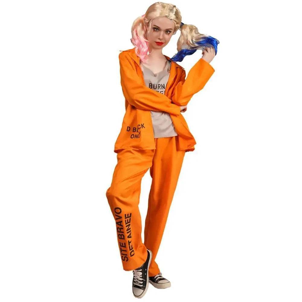 Escaped Prisoner Costume Cosplay Party Jumpsuit Uniform Suit Halloween For Men Women - zzcosplay