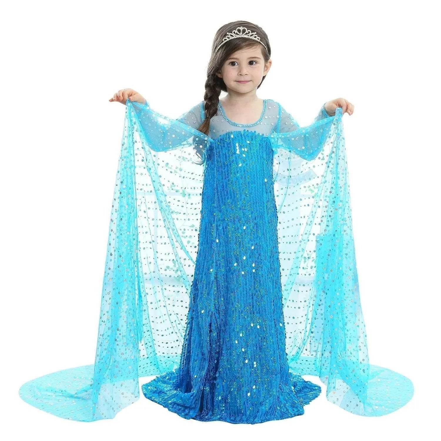 Frozen Elsa Costume Long Sleeve Girl Party Princess Dress - zzcosplay