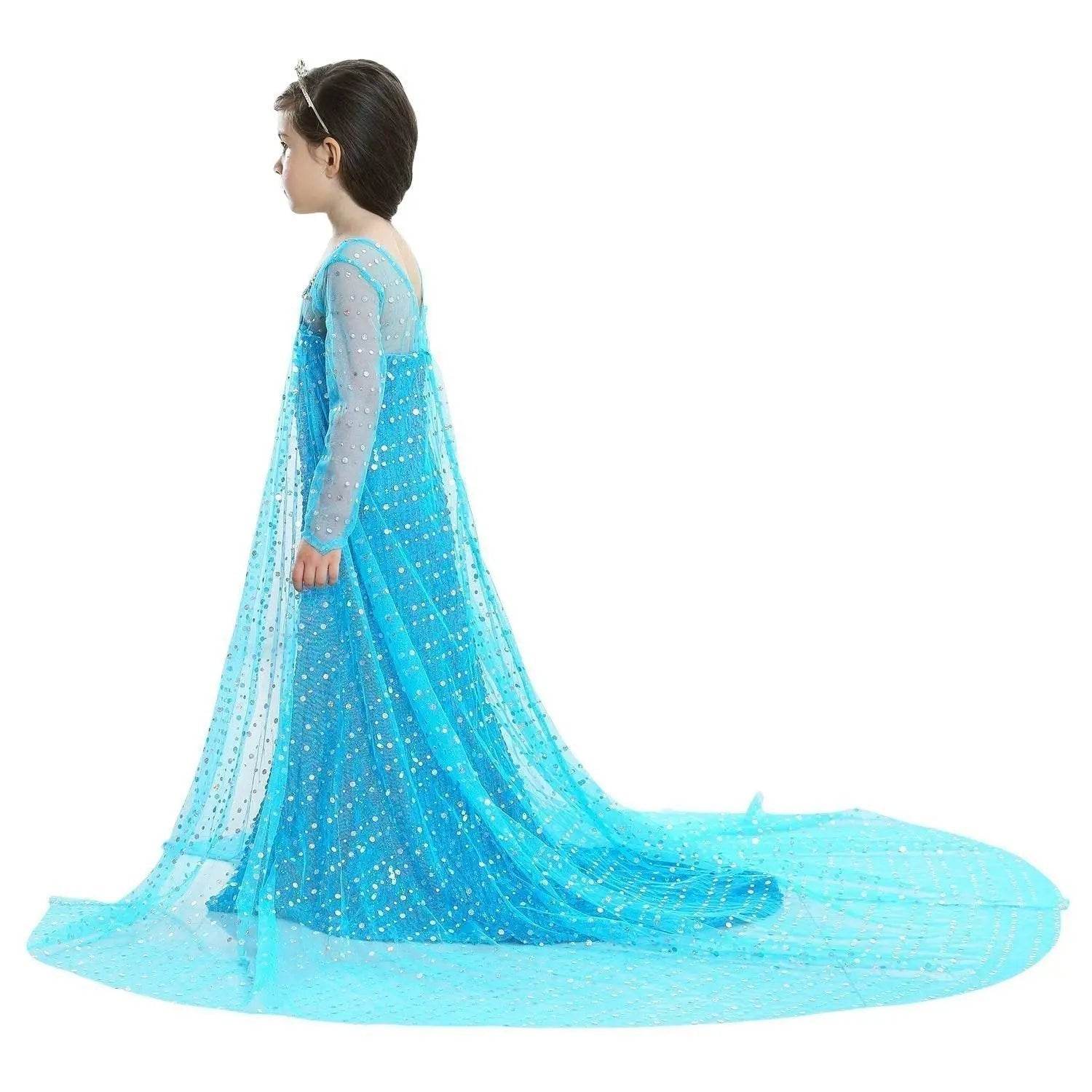 Frozen Elsa Costume Long Sleeve Girl Party Princess Dress - zzcosplay