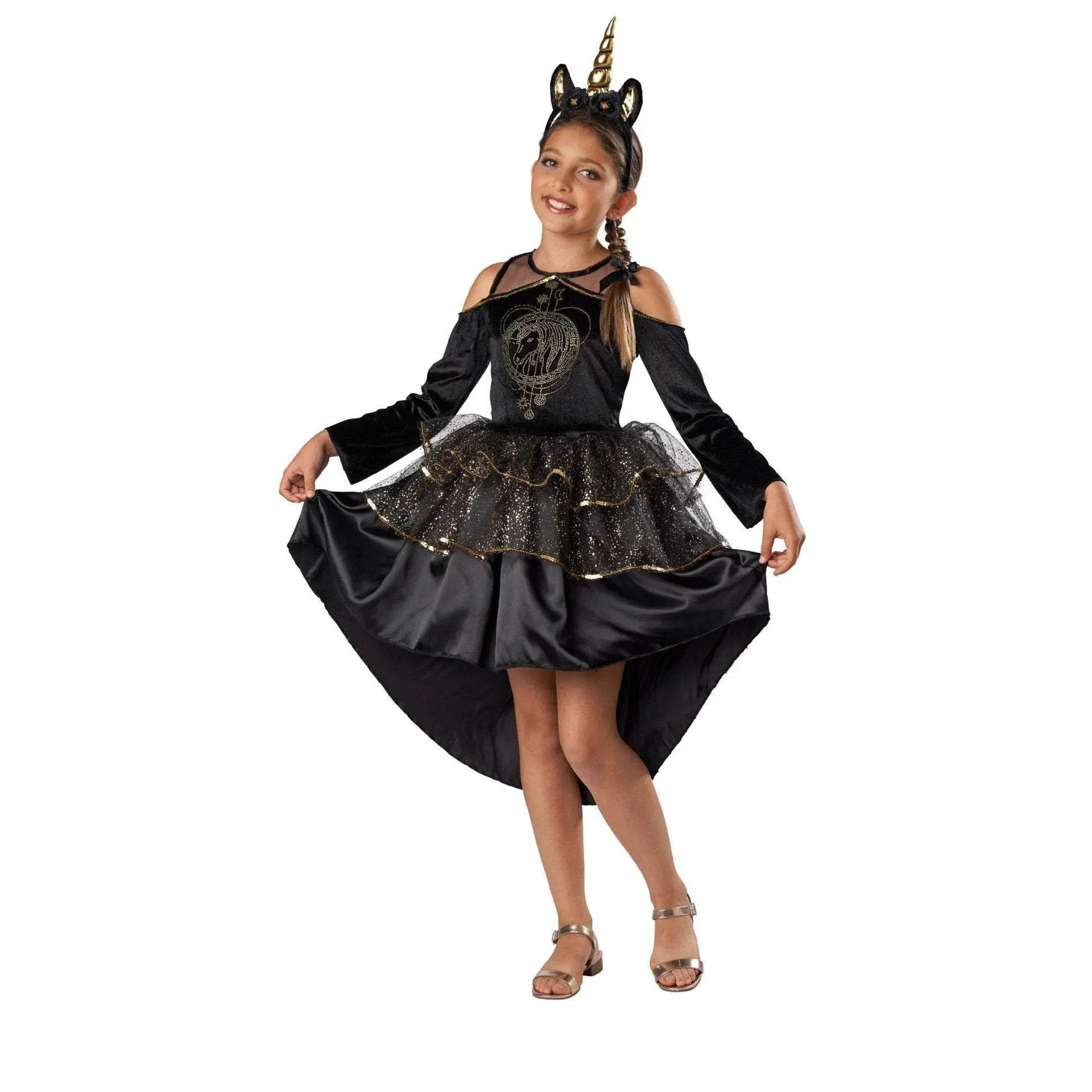 Girl's Unicorn Black Puffy Tuxedo Gothic Dress Halloween Cartoon Costume - zzcosplay