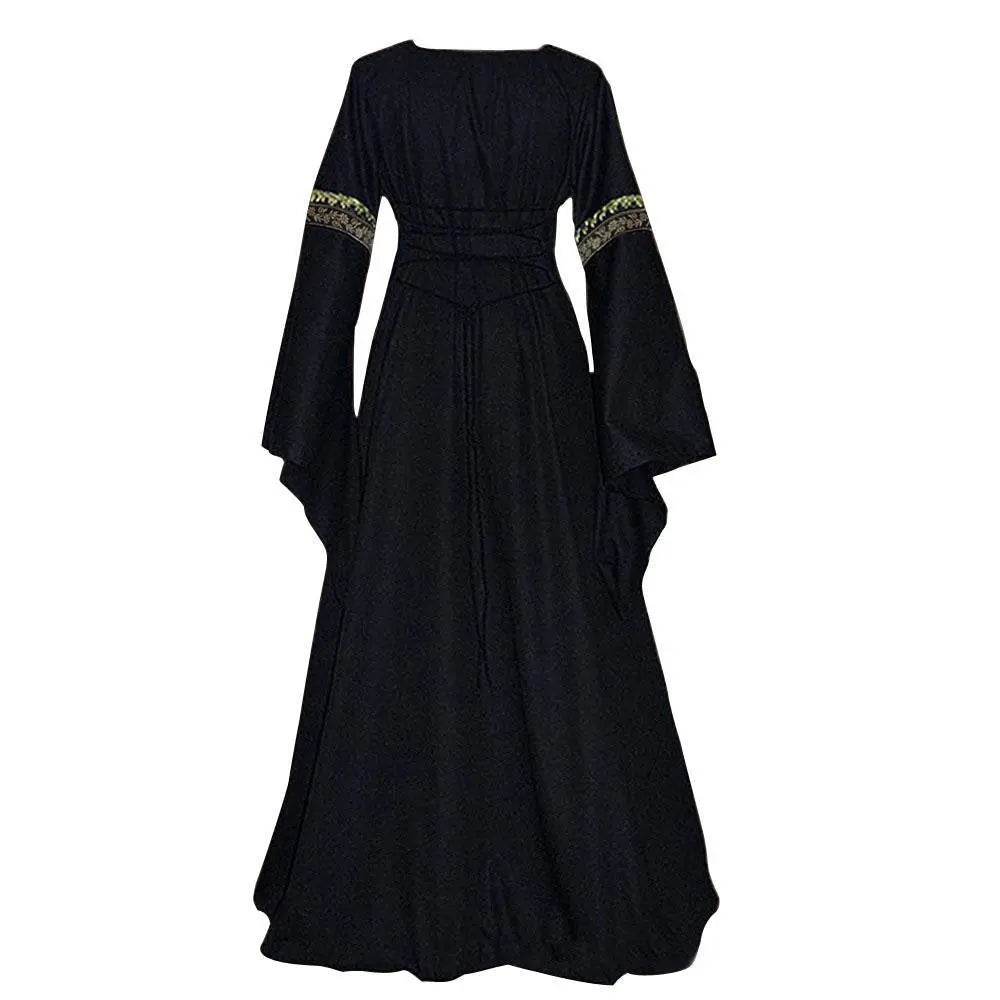 Gothic retro women's Medieval Court Costume Robe large size trumpet sleeve long dress - zzcosplay