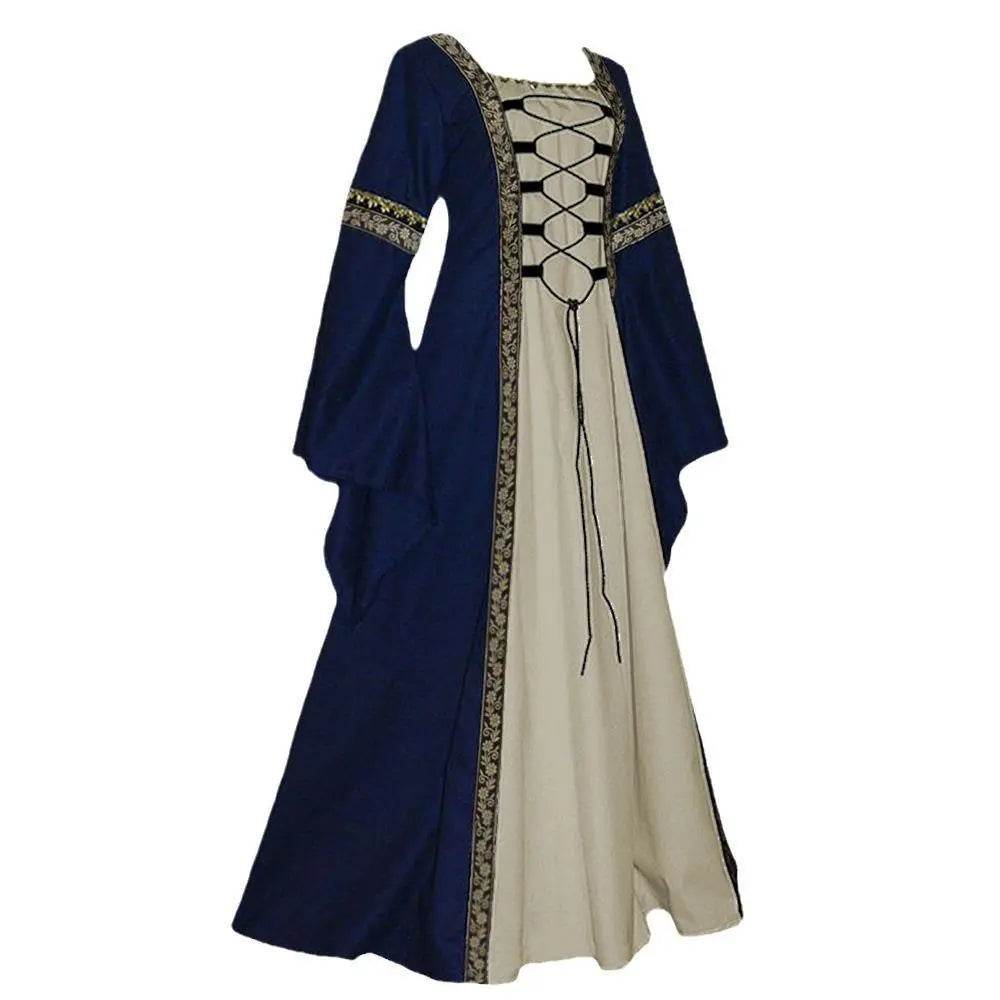 Gothic retro women's Medieval Court Costume Robe large size trumpet sleeve long dress - zzcosplay